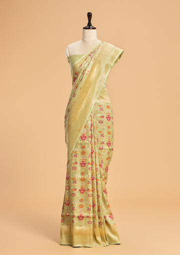 Pista Jamdani Jaal Georgette Tussar Saree