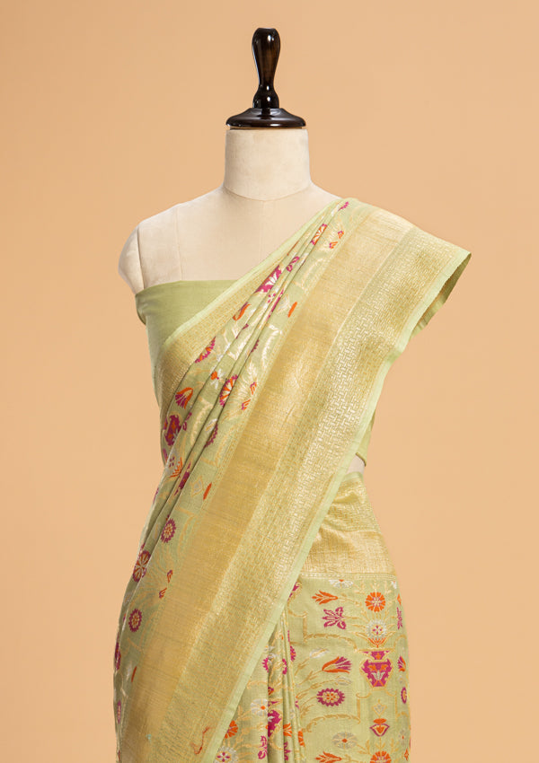 Pista Jamdani Jaal Georgette Tussar Saree
